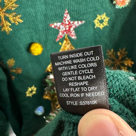 Ugly Christmas Sweater Holiday Tunic Sweater L Green Gold Sparkle Tree Women - Picture 6 of 8